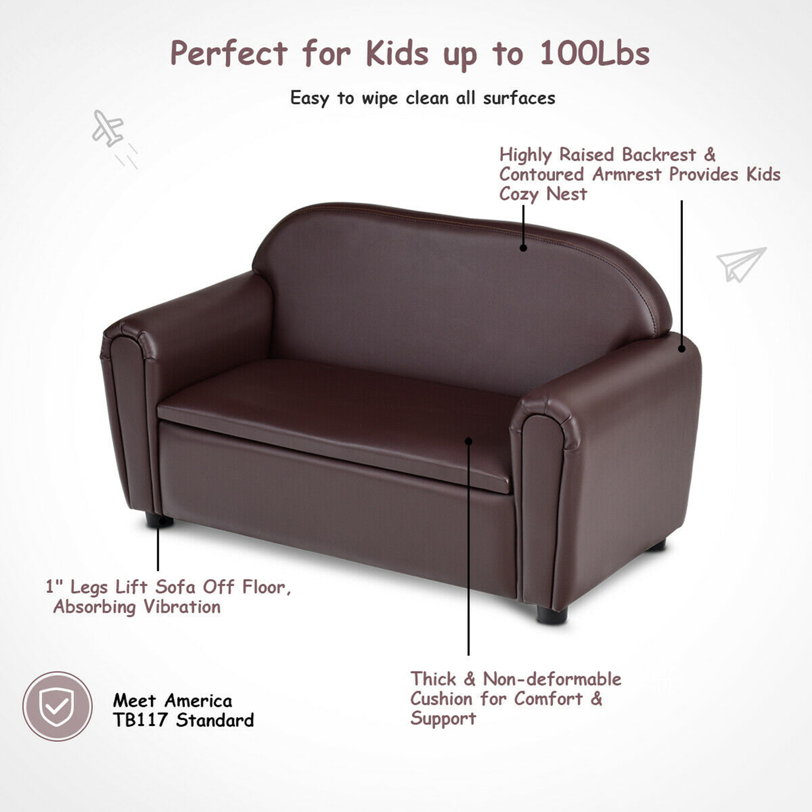 Kids Sofa Armrest Chair Lounge Couch Wood Construction Storage Box Living Room