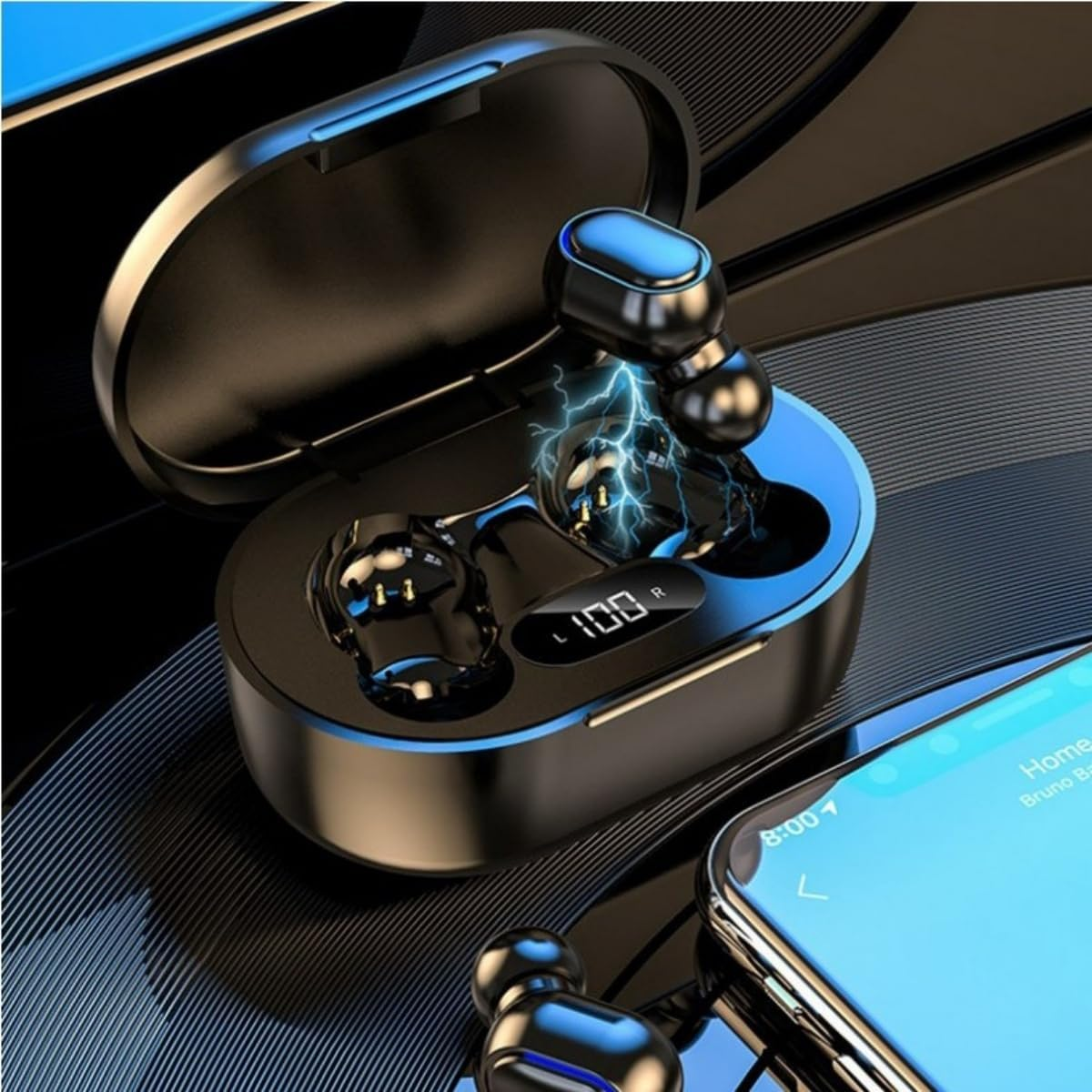 Wireless Earbuds with Bluetooth IPX7 Waterproof Button Control One-Step Pairing