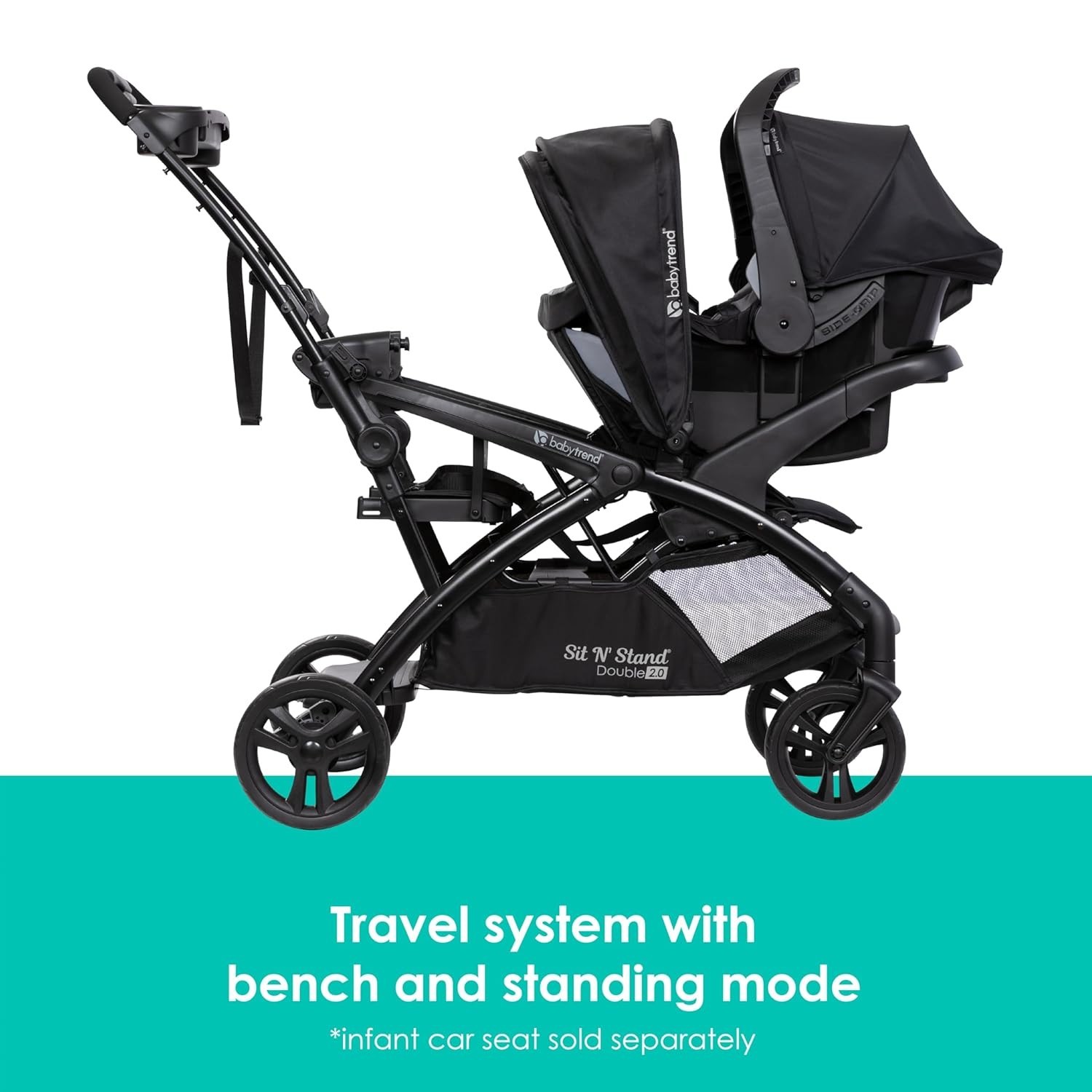 Sit N Stand Double Stroller Dash Black 5 Point Harness Adjustable Canopy