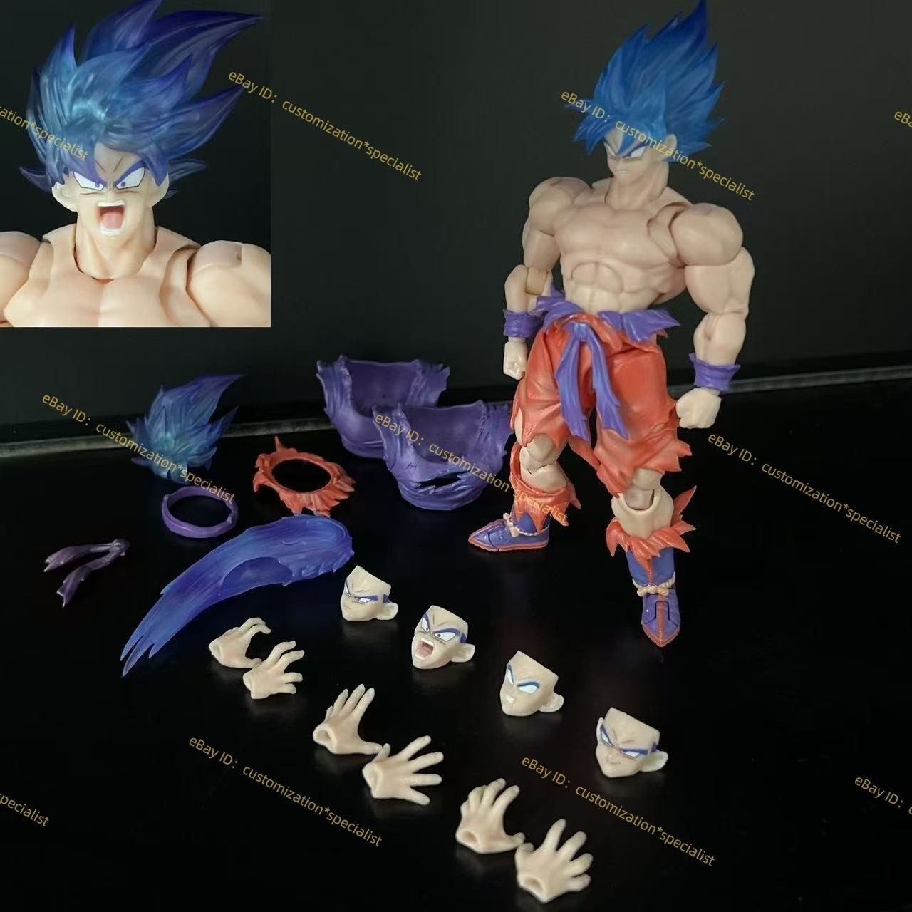 E&C SHF Kaio-ken Son Goku SSB Blue Ver. 1/12 Scale Action Figure Toys In Stock