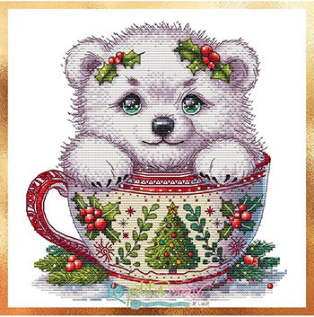 Christmas Animals Cups 1 Bear by Les Petites croix de lucie cross stitch pattern