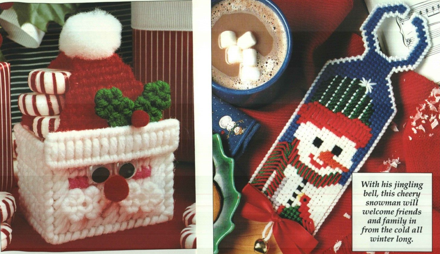 NEW SANTA MINI BASKET TOTE & WINTER DOORMAN PLASTIC CANVAS PATTERN INSTRUCTIONS
