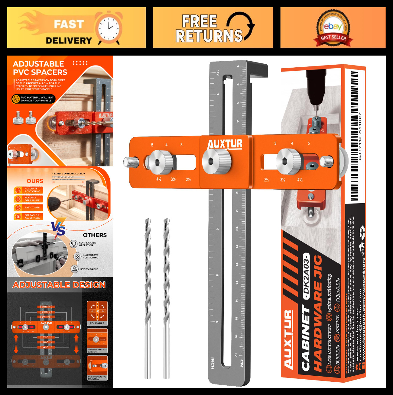 Adjustable Cabinet Hardware Jig Tool - Alignment Hole Punch Locator for Knobs &
