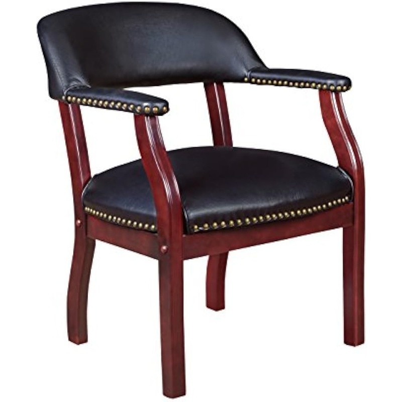 Classic Mahogany Frame Vinyl Accent Chair W/ Brass Nail Trim Office Library New