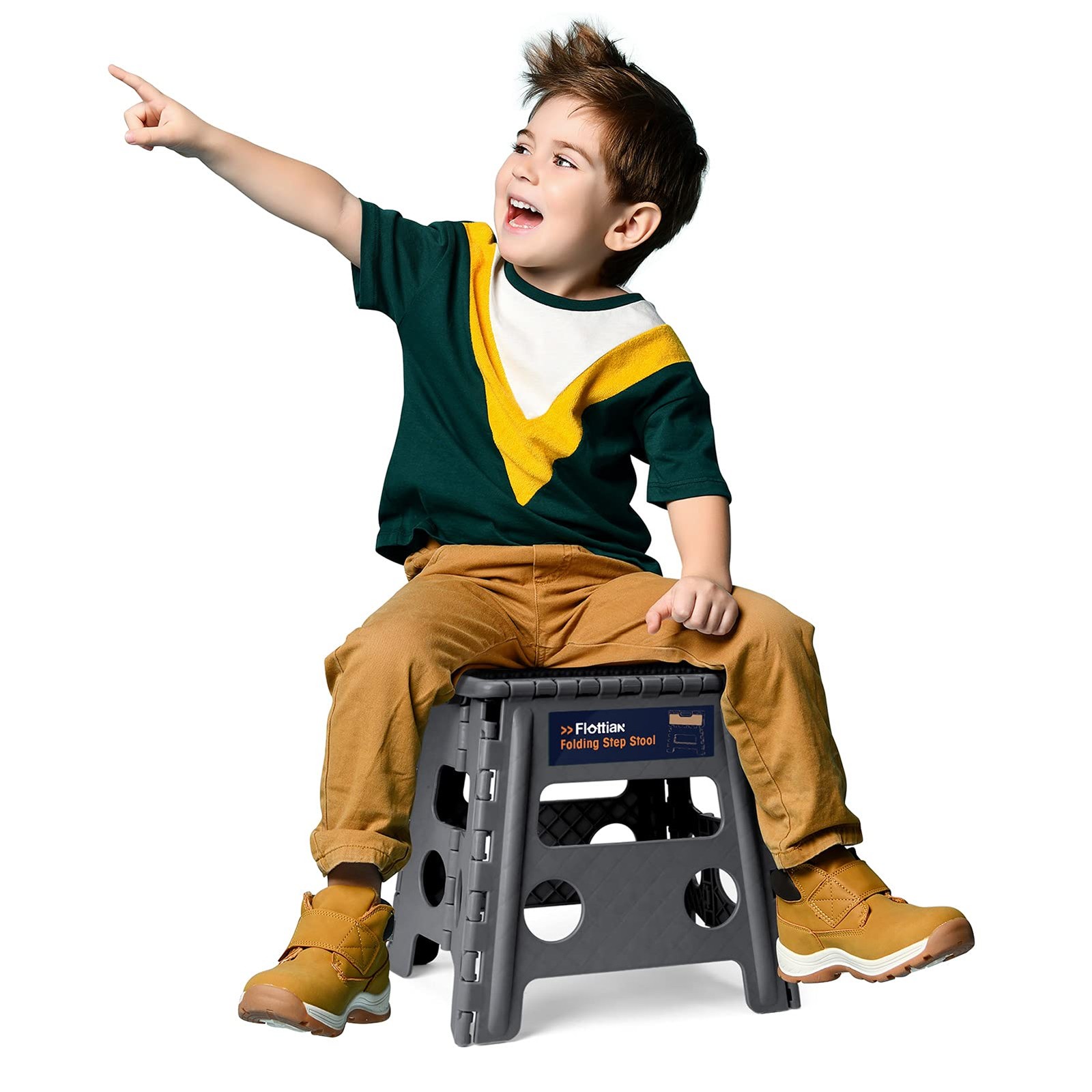 13" Folding Step Stool for Adults and Kids Holds Up to 300 lbs,Non-Slip Foldi...