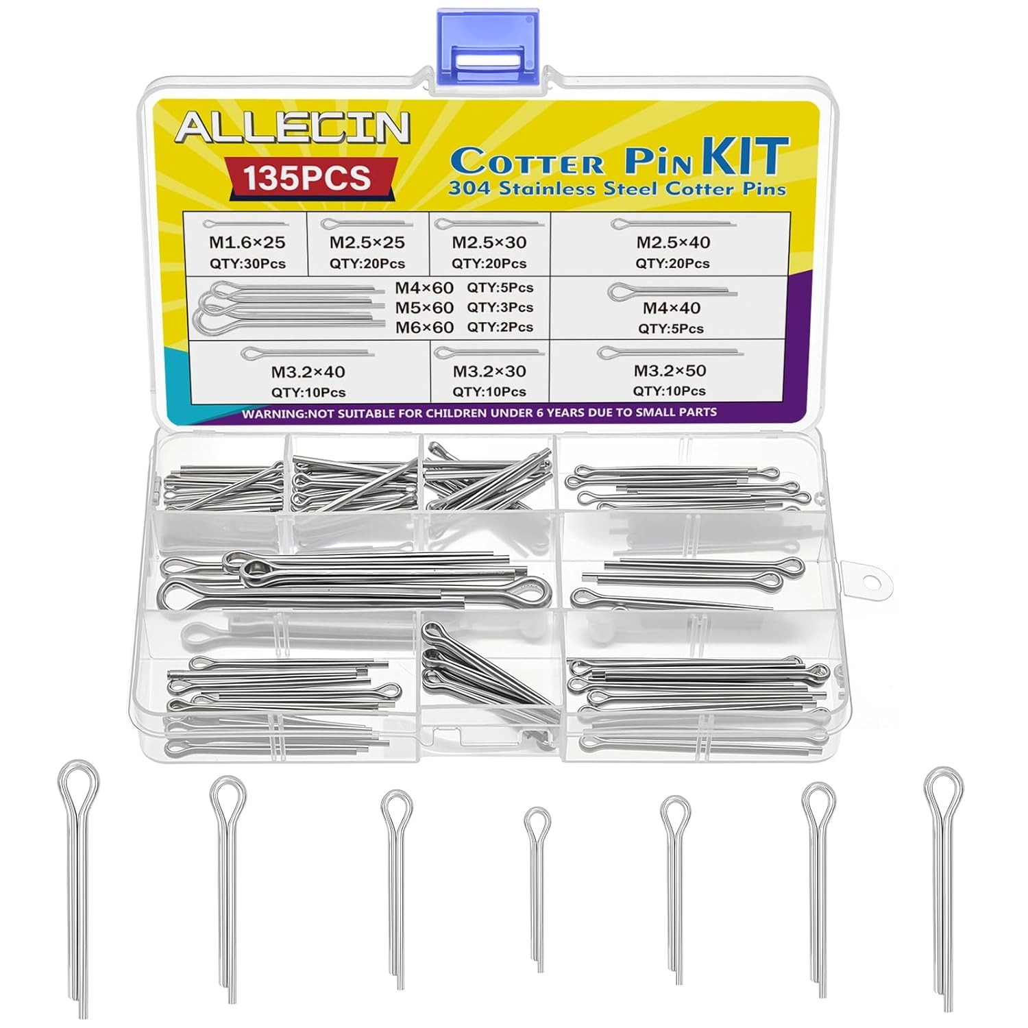 11 Values Cotter Pin Kit 304 Stainless Steel Small Cotter Pins Large Split Pins