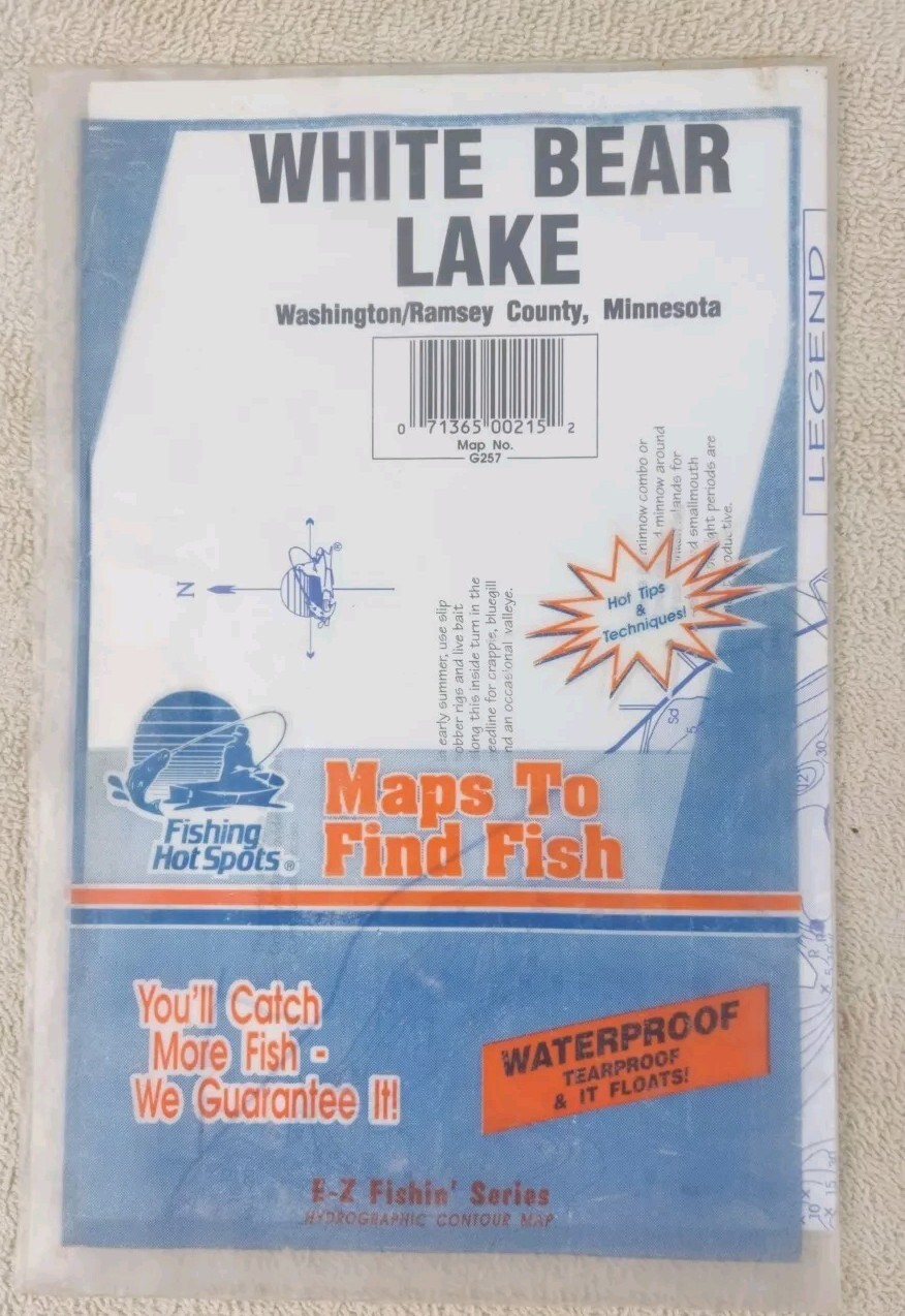 Fishing Hot Spot Waterproof Map, WHITE BEAR LAKE WASHINGTON/RAMSEY CO. MINNESOTA