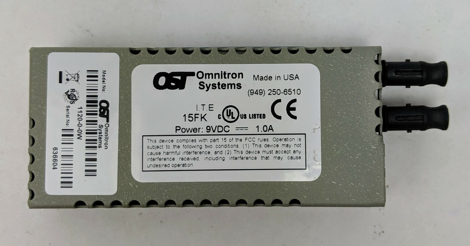 Omnitron Systems Technology miConverter 10/100 Base TX FX Ethernet 1120-0-0W