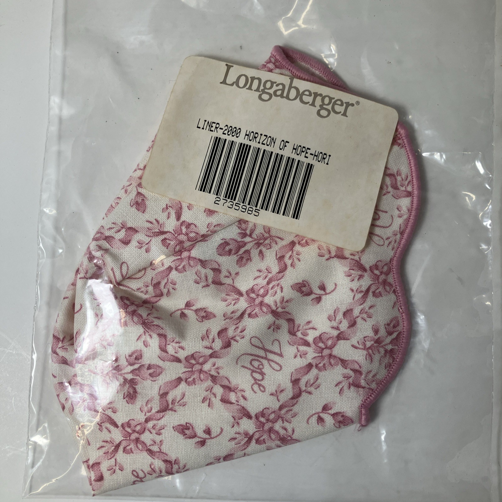 Longaberger HOH Pink Fabric LINER for 2000 Horizon Of  Hope Cancer Basket - MIP