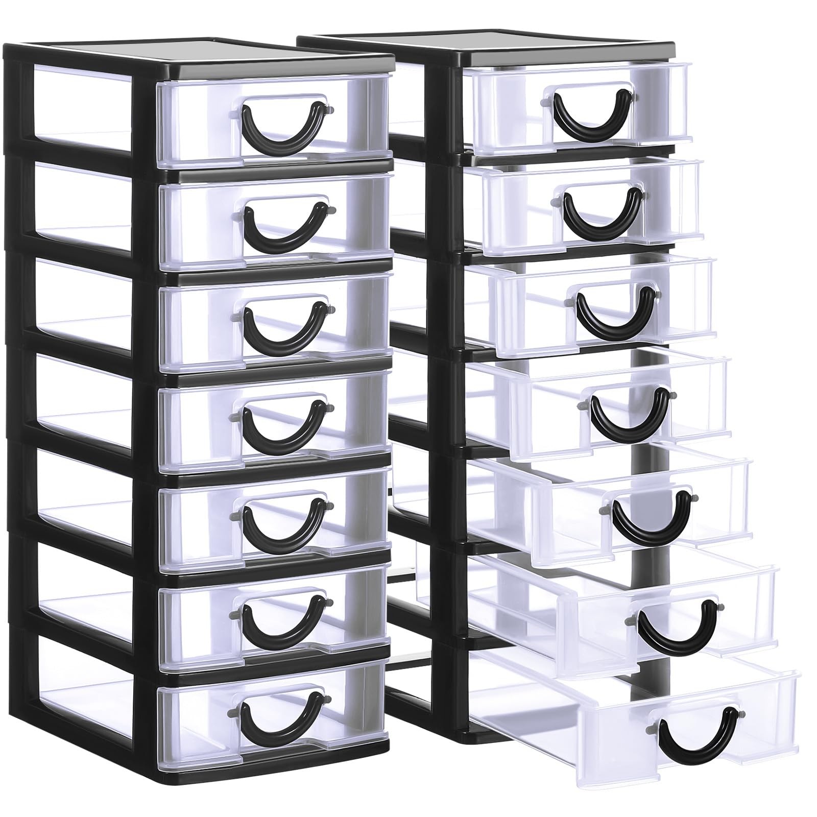 2 Pcs Plastic Drawers Organizer Mini Organizer Box Stackable Plastic Drawer S...