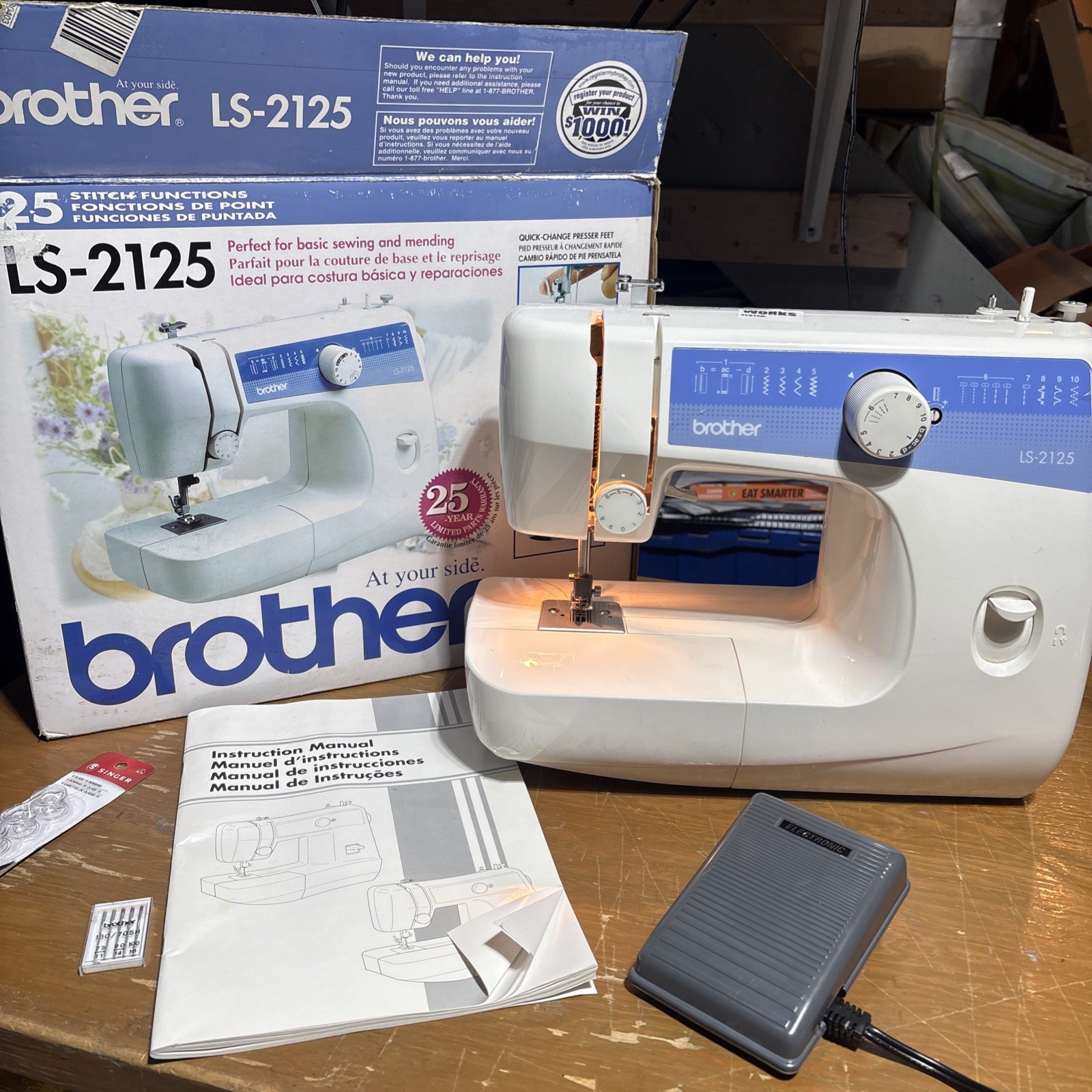 Brother LS-2125 Sewing Machine With Foot Pedal, Works with instructions