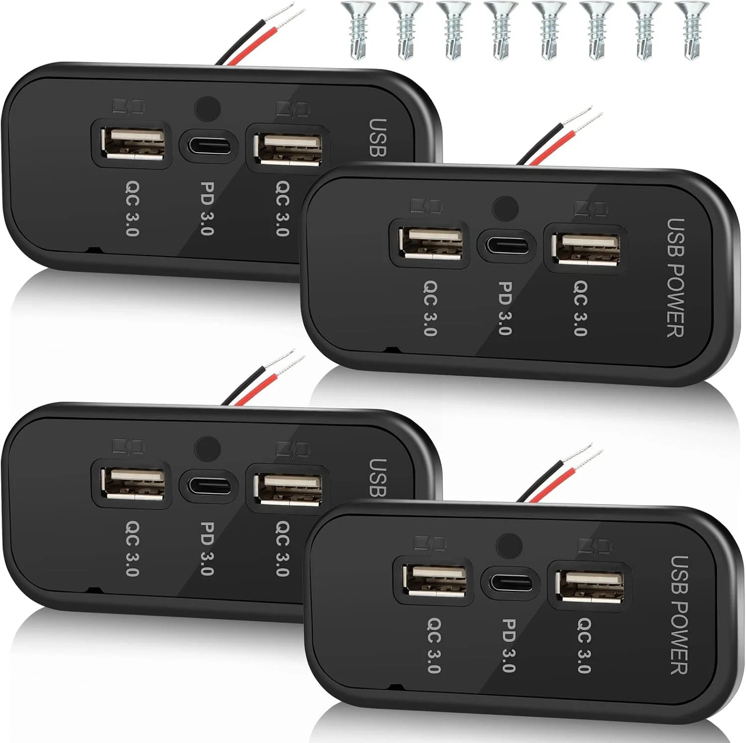 4PCS 72W 3 Ports 12V RV USB Outlet, 36W PD3.0 Type-C Quick Charge + Dual 18W QC