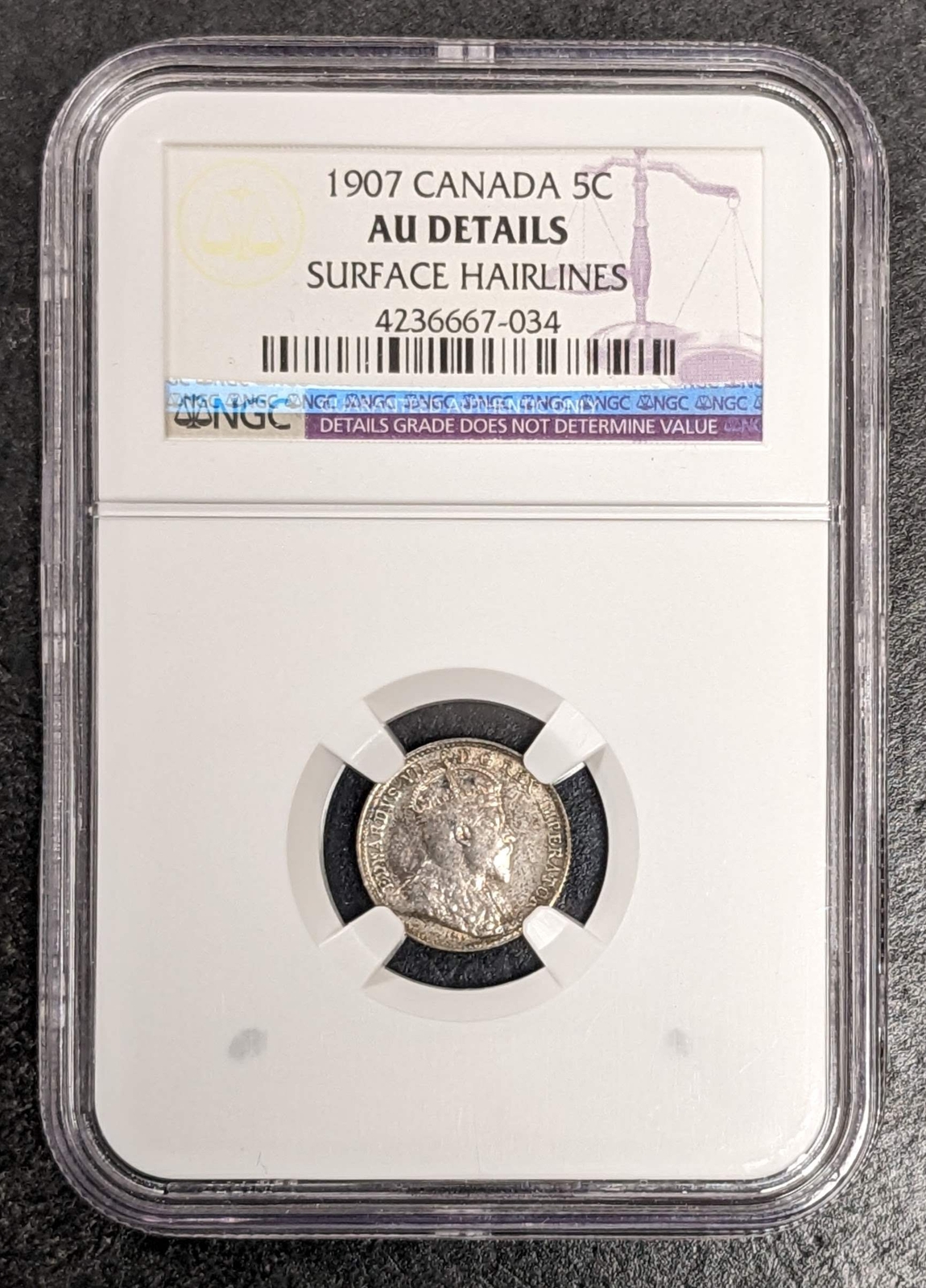 1907 Canada 5C Silver Edward VII NGC AU Details Surface Hairlines