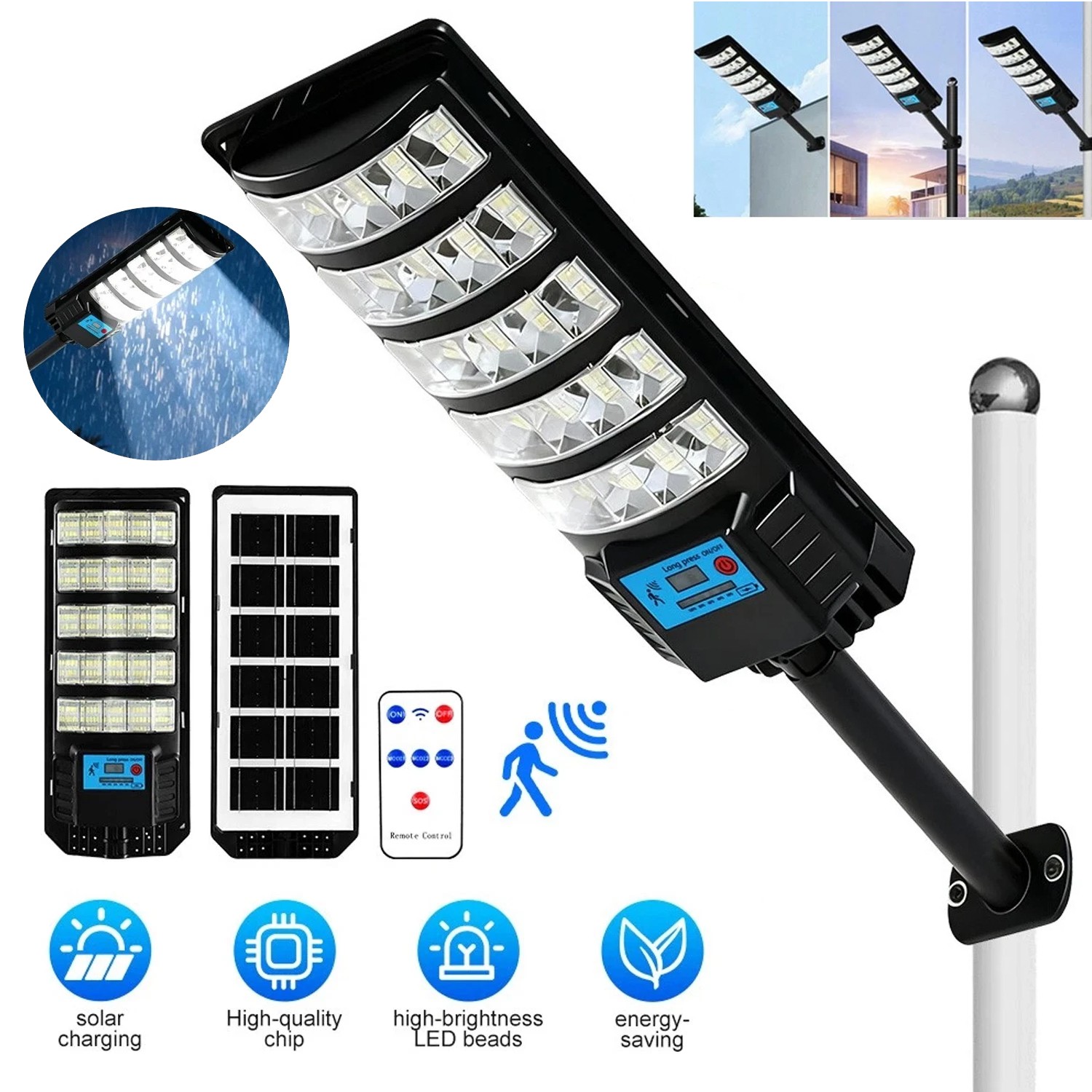 300W Commercial Solar Street Light LED Outdoor Dusk to Dawn High Bright Lamp