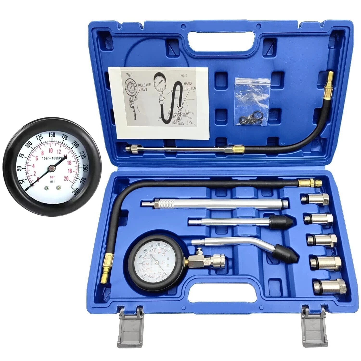 Car Engine Cylinder Compression Tester Kit 0-300 PSI Diagnostic Tool Set
