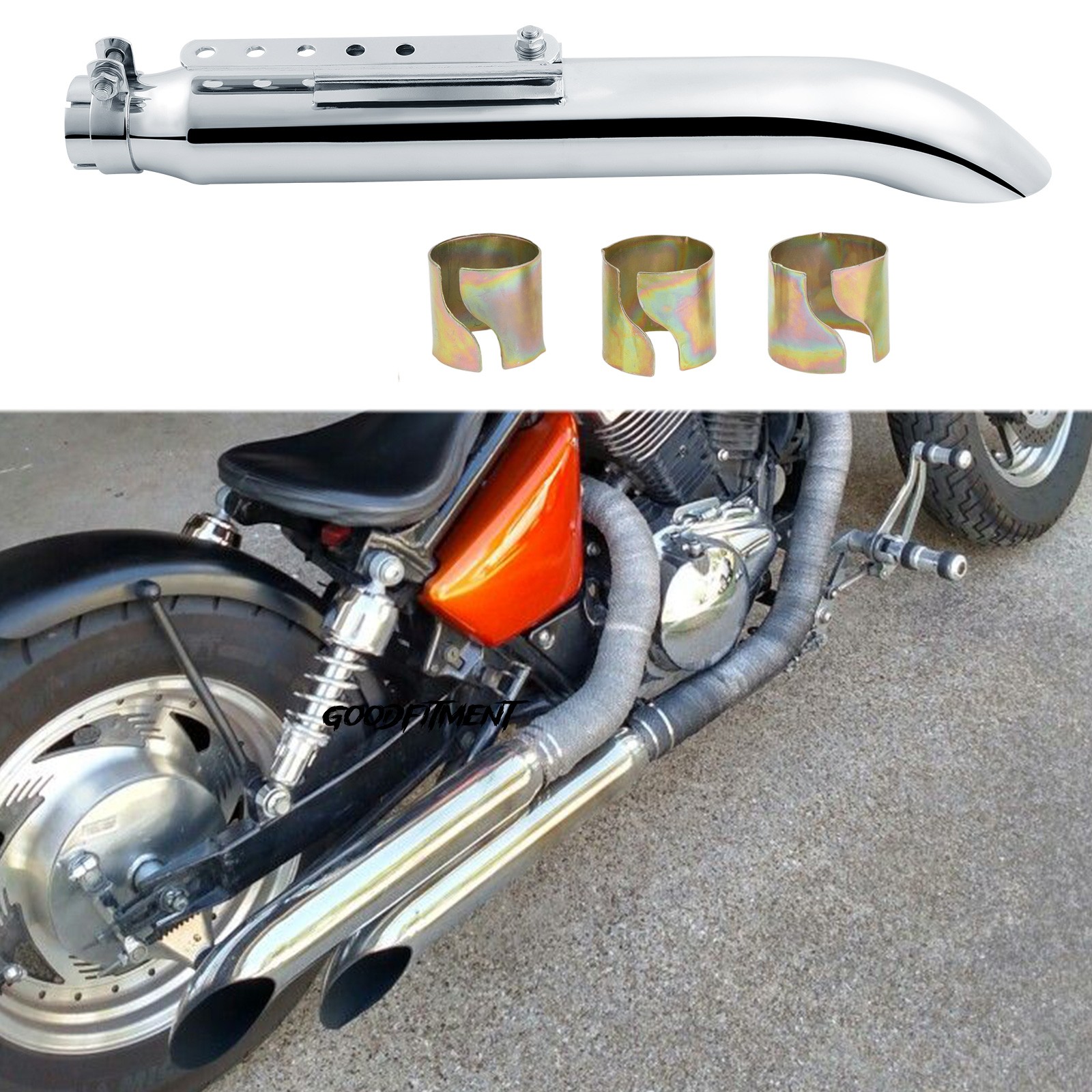 Chrome Steel Motorcycle Exhaust Pipe Muffler Silencer For Suzuki Marauder VZ800