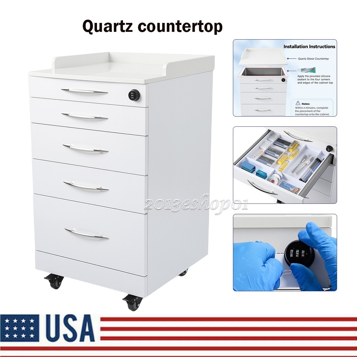 4 Drawers Office Mobile Cabinet Cart Beauty Office Storage Trolley with Dividers