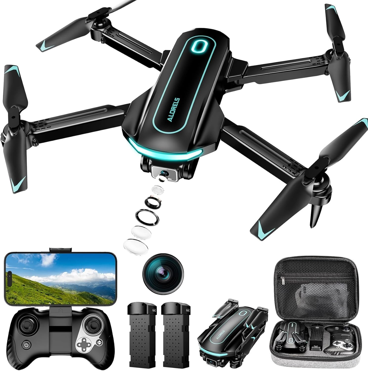 1080P HD FPV Foldable Mini Drone Camera 2 Batteries Carry Case Beginner Kids