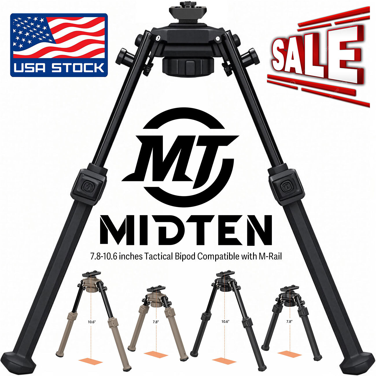 7.8-10.6" m-rail Hunting Rifle Bipod Horizontal Rotate &Tilting Bipod For M-Rail