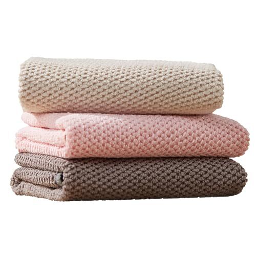 Microfiber Cleaning Cloth, Soft 15.7"x11.8" - 3 pcs Mixed [Pink+beige+brown]