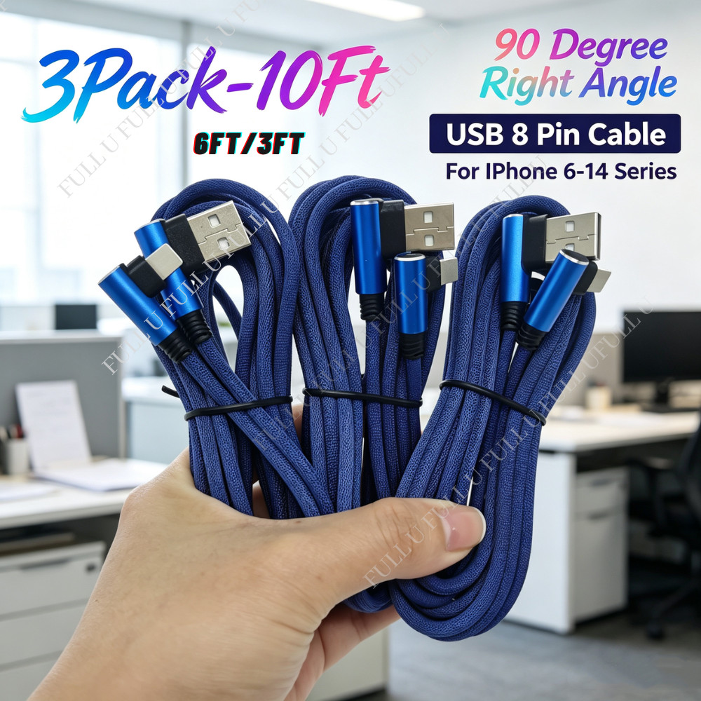 3/6/10Ft 90 Degree Charging Cable Fast Charge Heavy Duty For iPhone iPad Charger