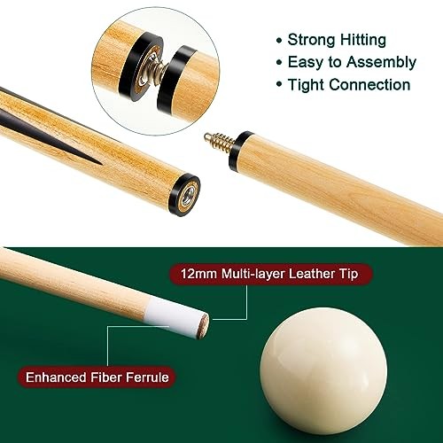 Pool Table Accessories Set with 6 Cue Sticks, 16 Billiard Balls, Triangle &