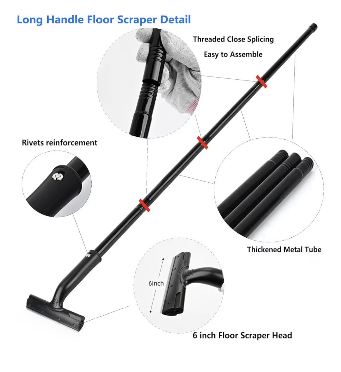 Adjustable Razor Blade Scraper, 15''-58'' Long Handle 6" Blade Scraper Tool