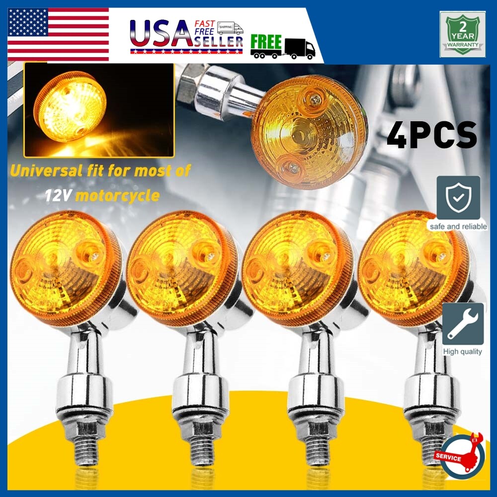 4X Motorcycle Turn Signals Blinker Light Chrome Amber For Yamaha Kawasaki Honda