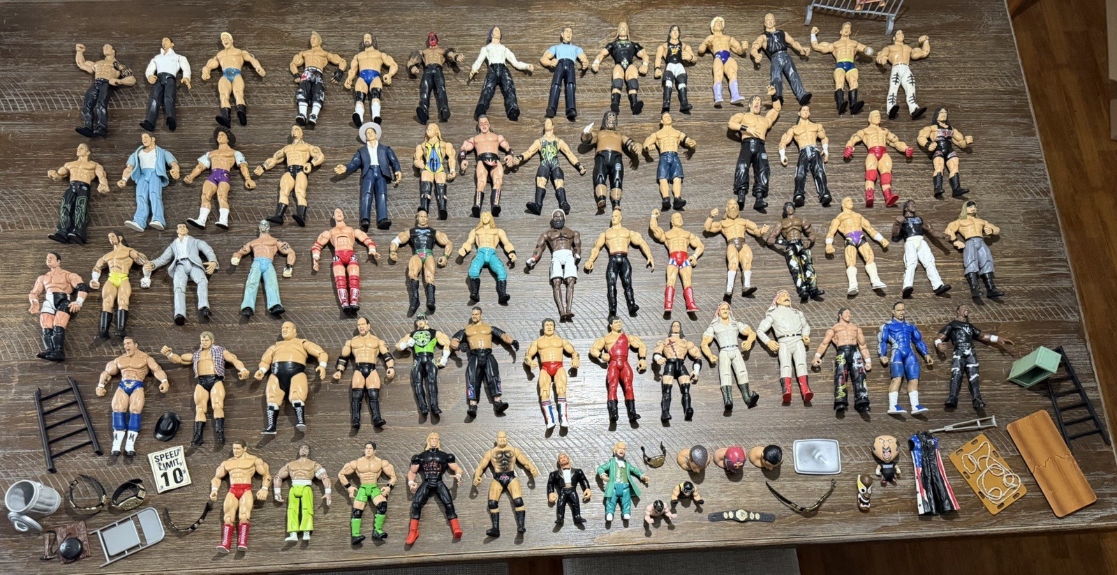 WWF WWE ECW Wrestling Action Figures (64) w/ Props & Extras Lot
