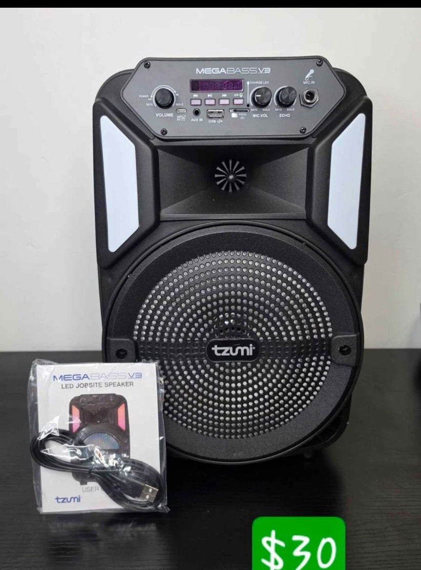 Tzumi MegaBass V3 Portable Speaker w/ LED Lights, Black, AUX/USB 3.5mm