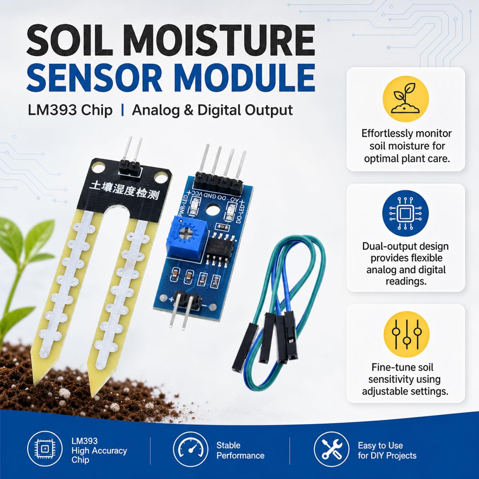 hiBCTR 5 Packs Soil Moisture Sensor Module LM393 Chip Hygrometer Blue