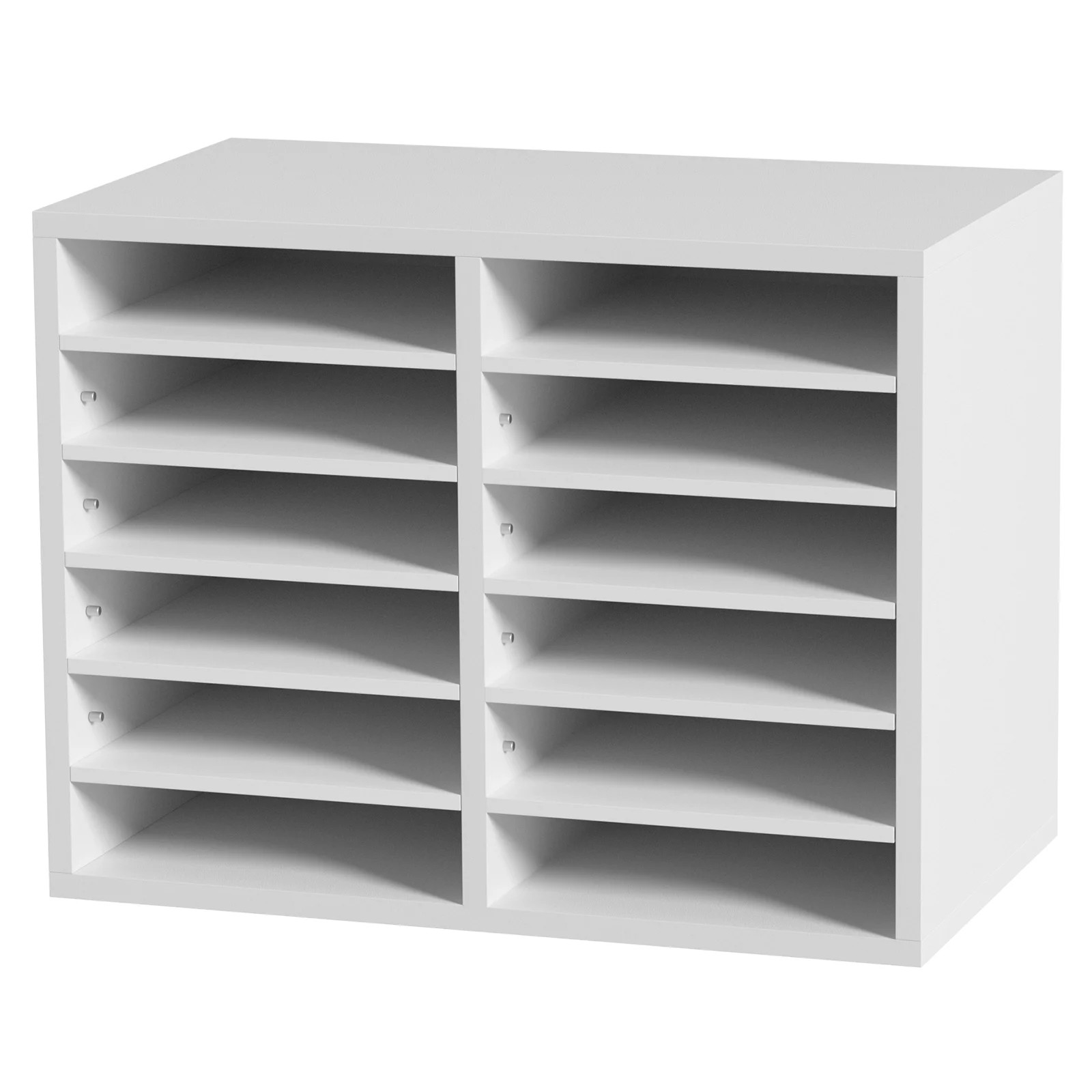 Wood Literature 12 Compartments Organizer Adjustable File Sorter White