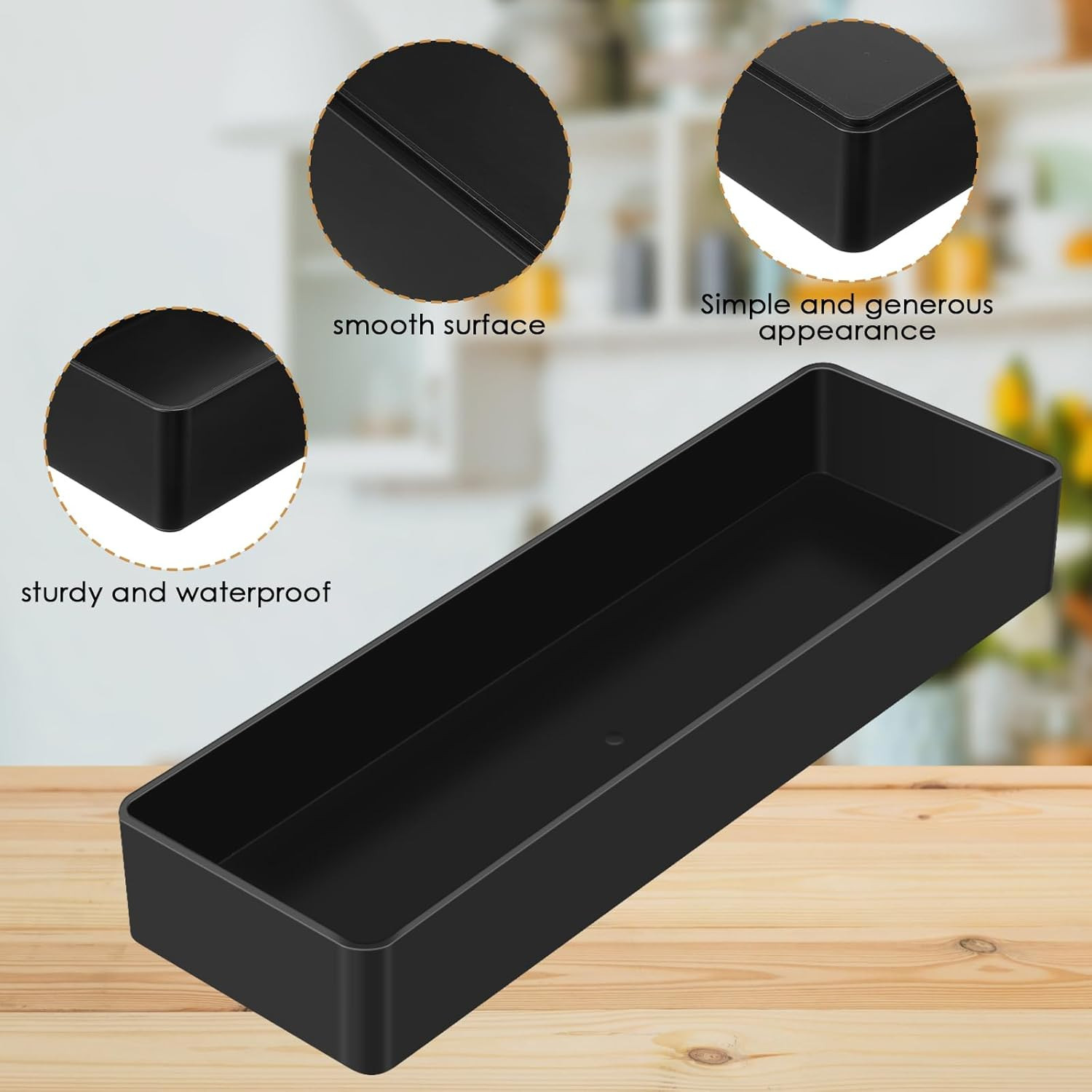4 Pcs 4 Piece Large Black Rectangular Desk Organizer Set, Half Accessory Tray, P