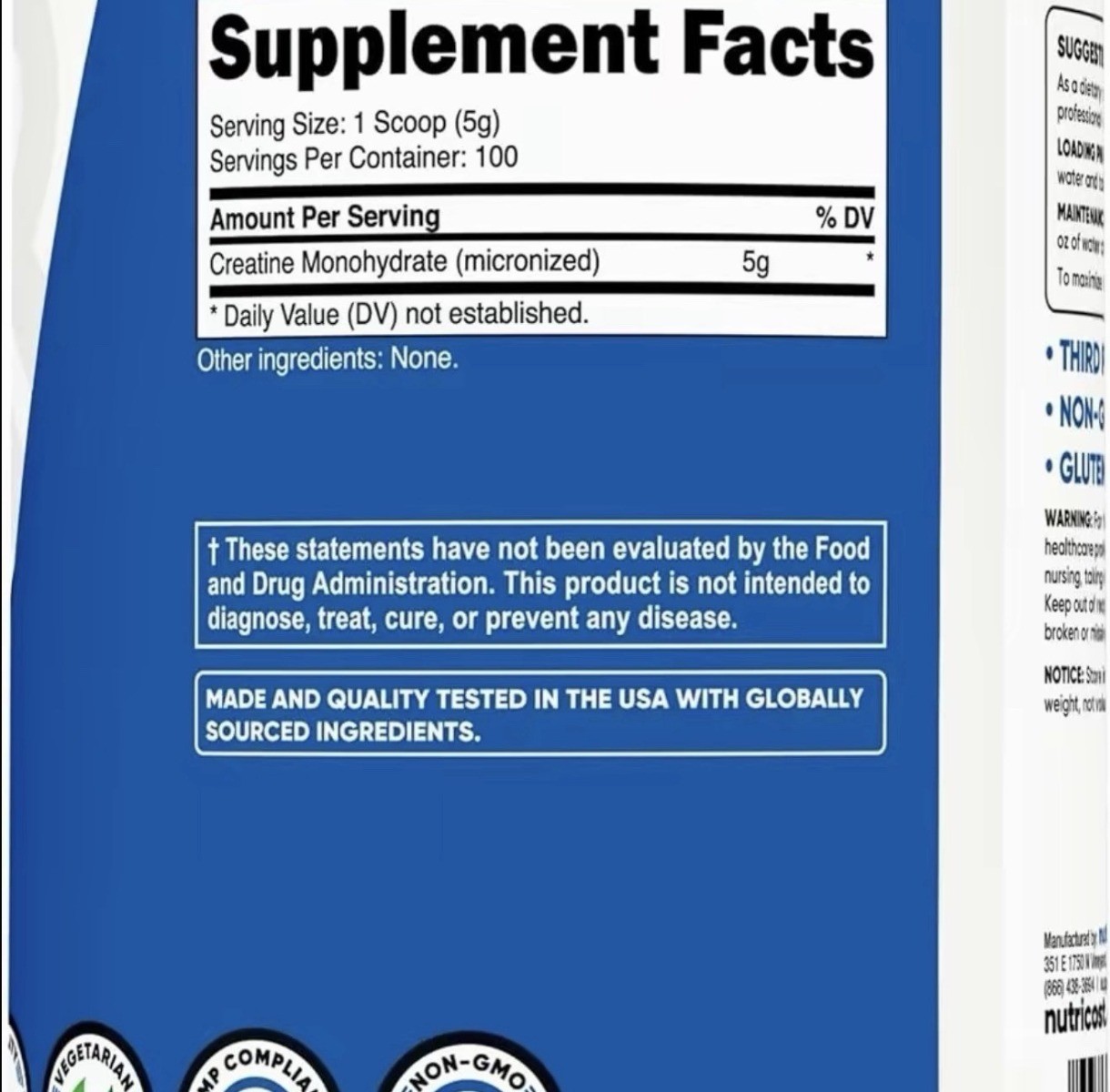 Nutricost Pure Creatine Monohydrate 500 Gram Powder