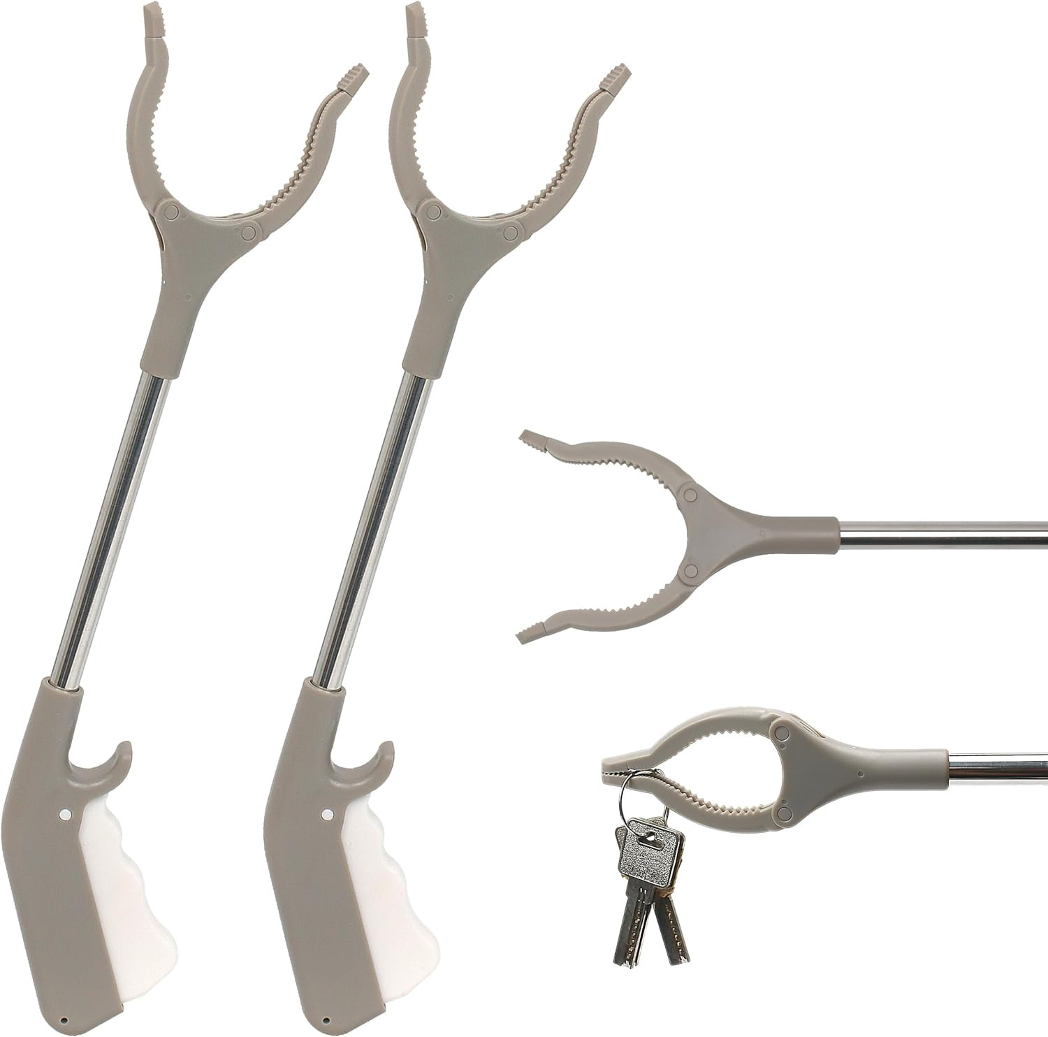 2Pcs Short Grabber Reacher Tool for Seniors, 16 Inch Small Mini Extra Strong