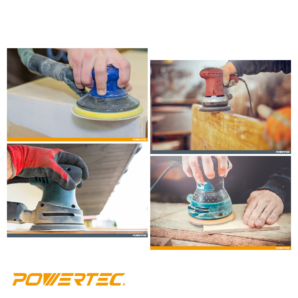POWERTEC Hook&Loop 8 Hole Sanding Discs 5" Assorted Orbital Sander Round Paper