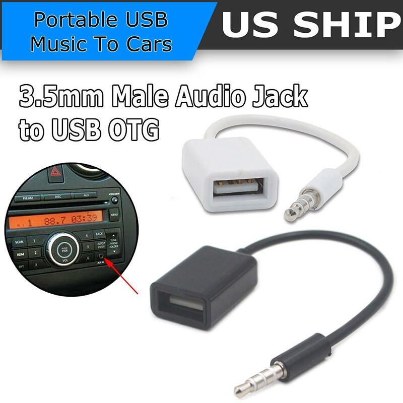 3.5mm Male Audio AUX Jack to USB 2.0 Type A Female OTG Converter Adapter Cable ~