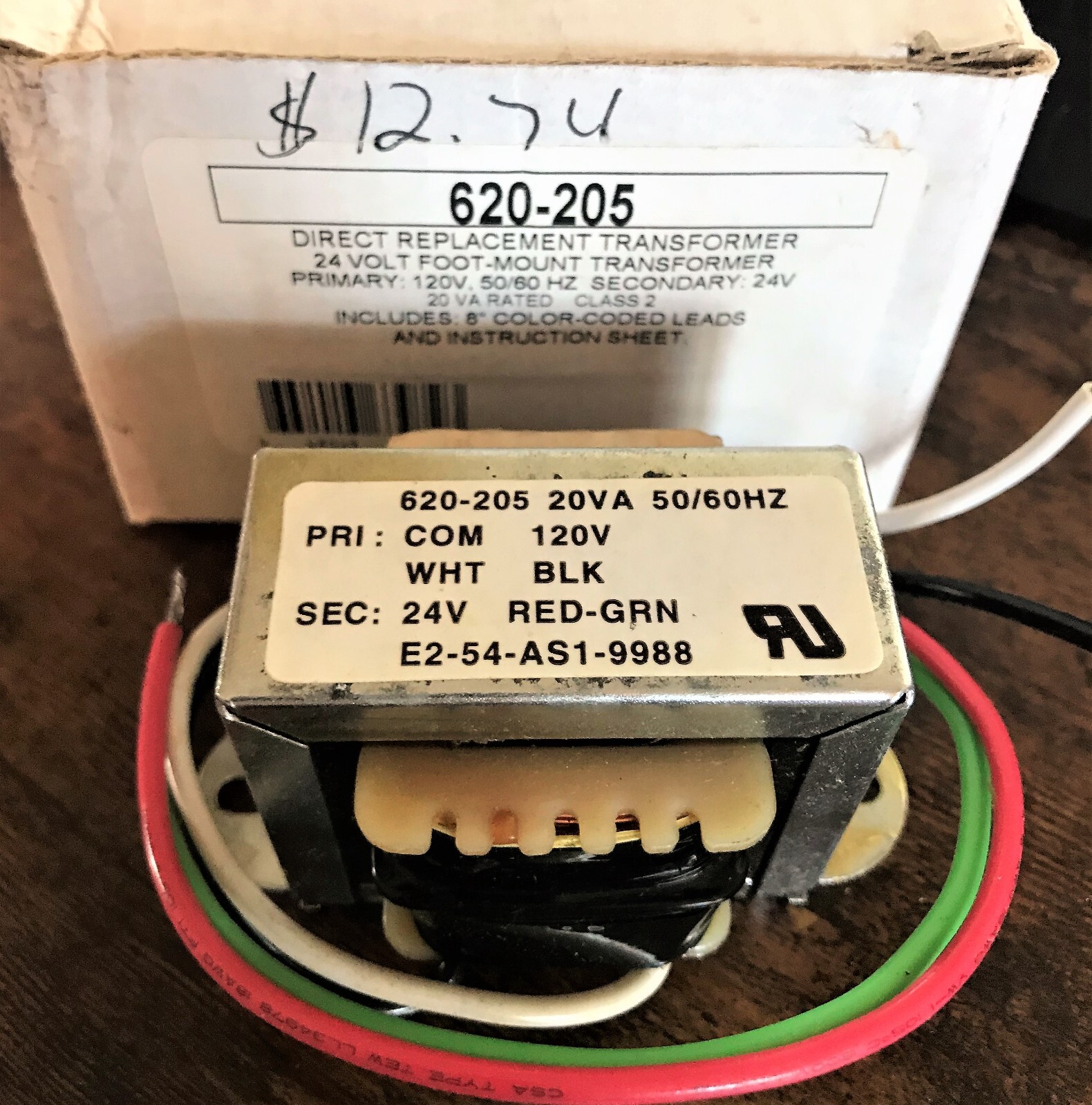 Direct Replacement Transformer 620-205 24 Volt Foot-Mount w/ 8" Color Leads NOS