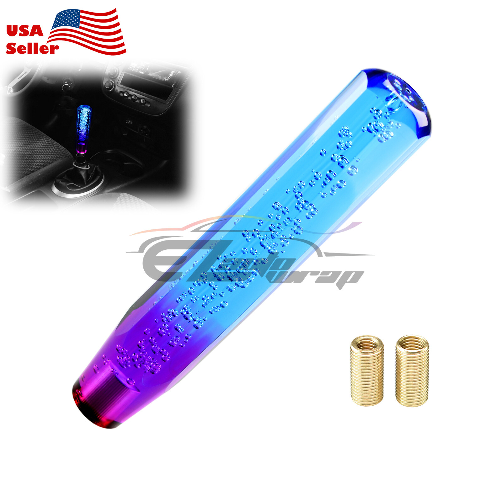 Shift Knob Stick Crystal Transparent Bubble Purple Blue Throw Gear Shifter 25cm