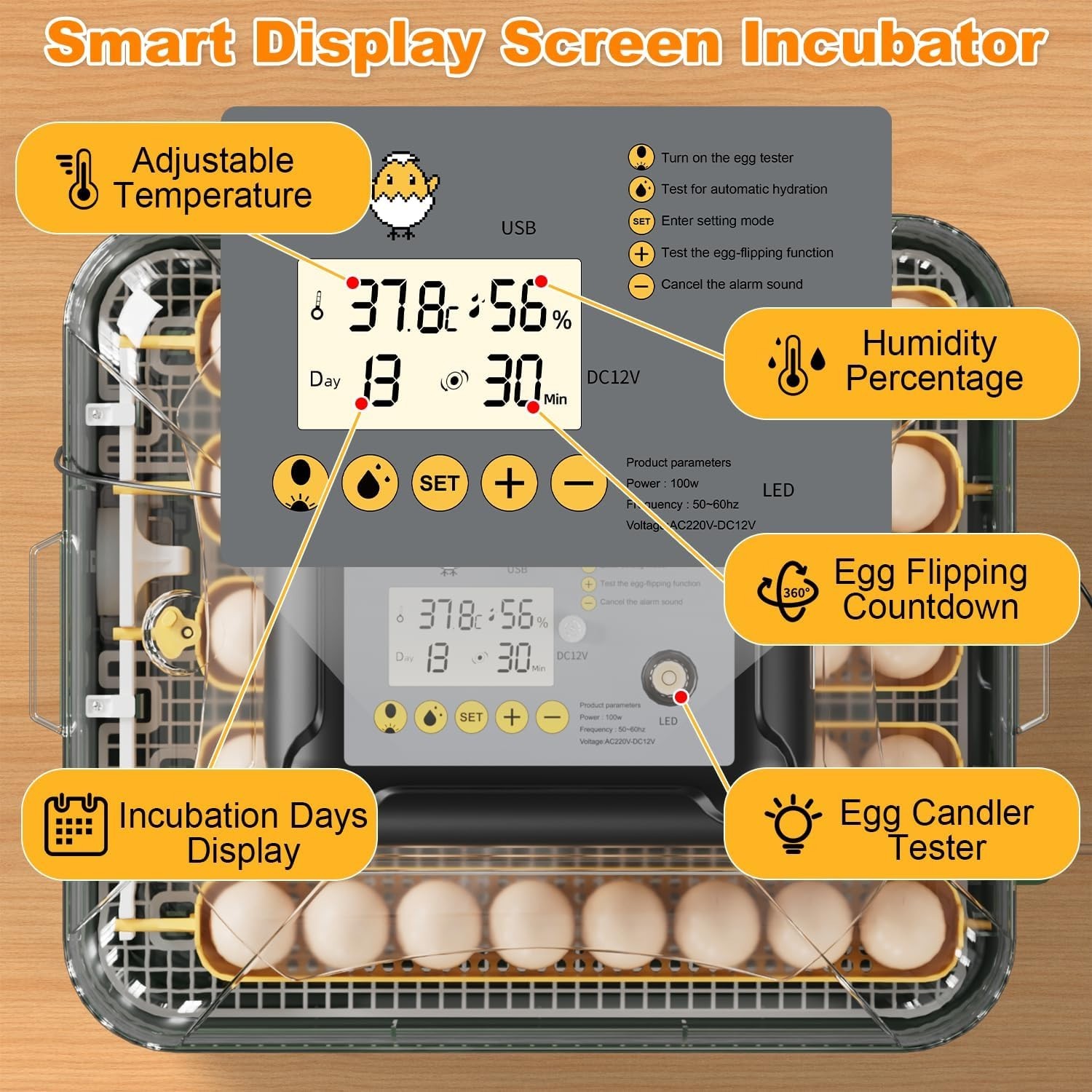 MATICOOPX 30 Egg Incubator with Humidity Display, Egg Candler, Automatic Egg Tur