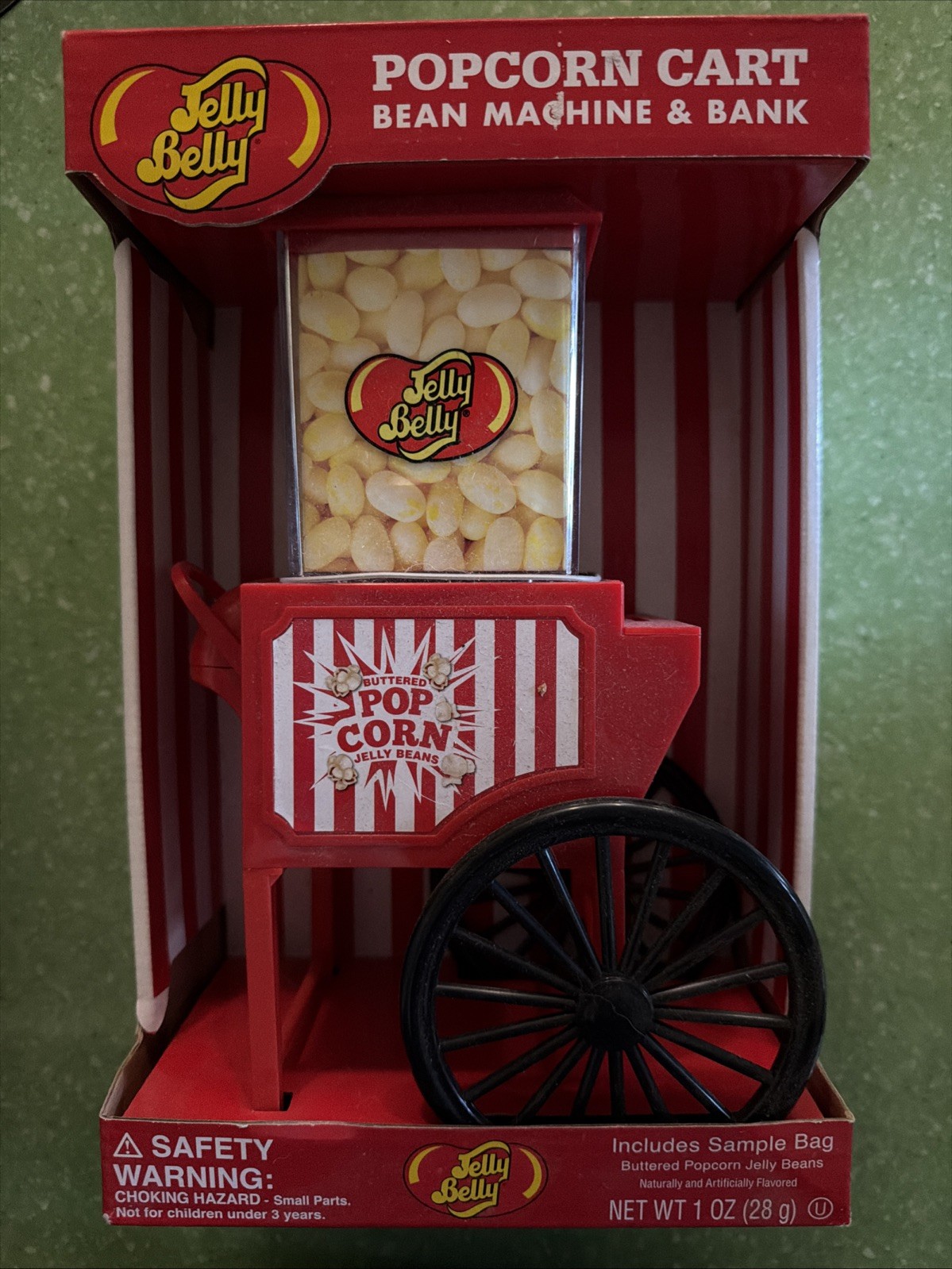 FREE SHIPPING Jelly Belly Popcorn Cart Bean Machine and Bank  1 oz Sample Bag