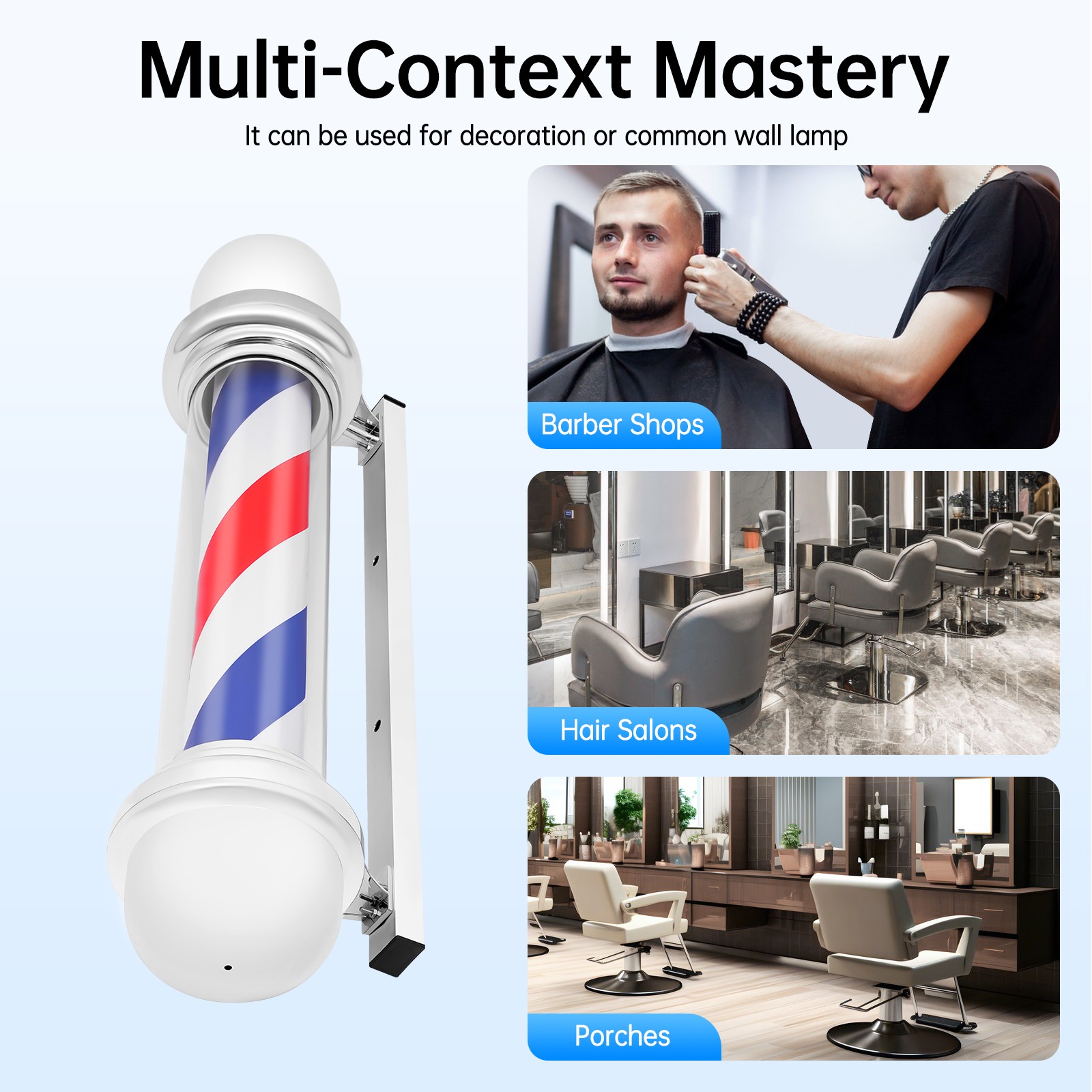 33.46" LED Barber Pole Rotating Light Salon Sign Illuminated Red White Blue