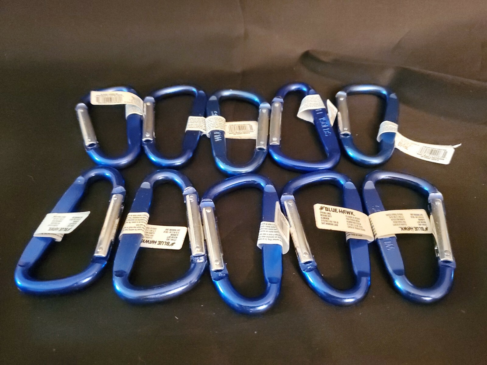 10 New BLUE- BLUE HAWK Aluminum Carabiner Clip Spring Links 5/16"
