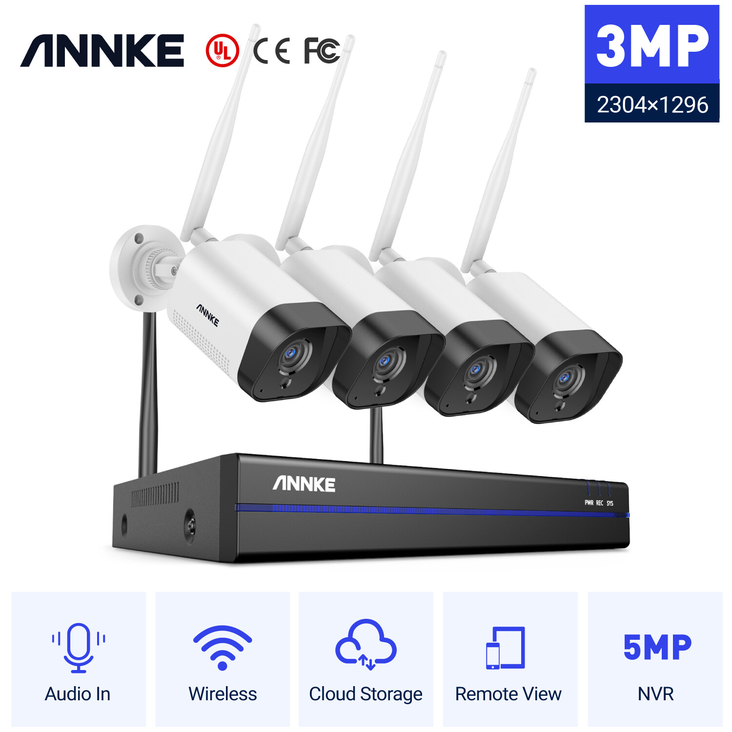 ANNKE 5MP Wifi 8CH NVR 3MP Outdoor Wireless Security Camera System Audio Record
