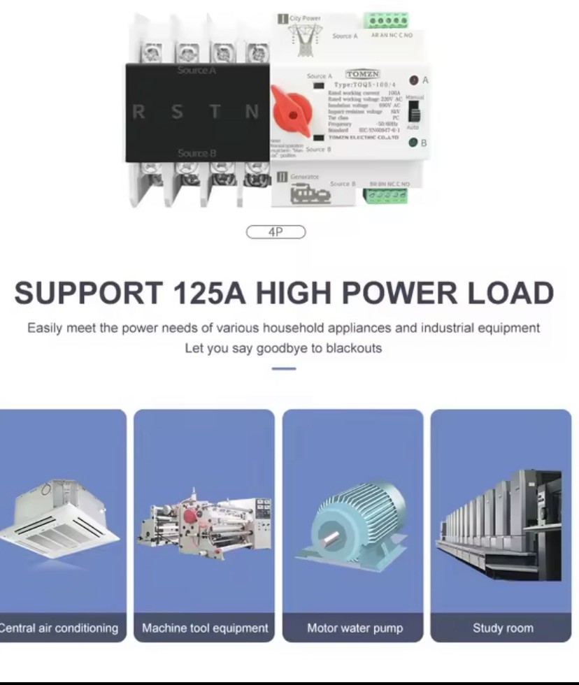 125A Dual Power Automatic Transfer Switch 4P Solar Compatible/Millisecond-Level