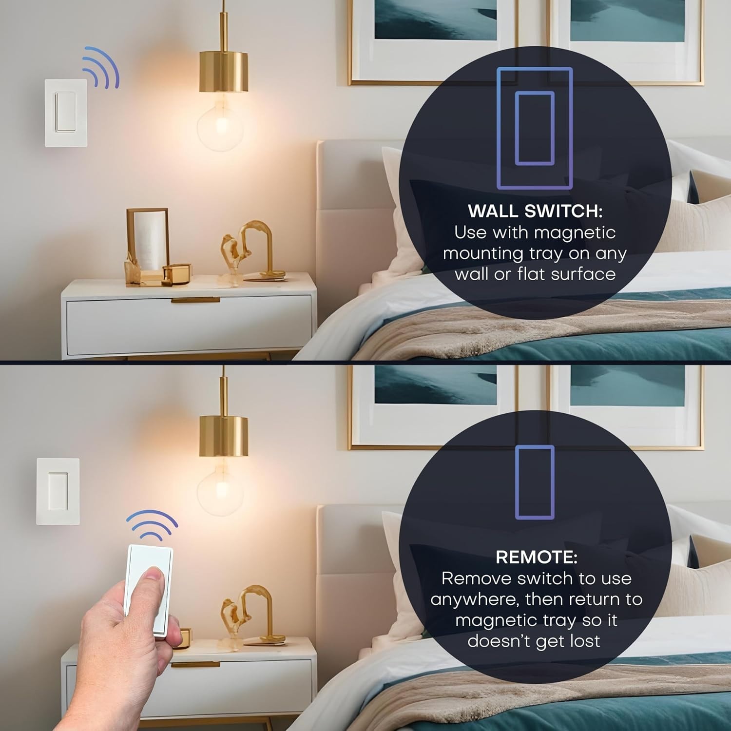 New Single Pole Detachable Battery-Free Wireless Light Switch Kit 150ft