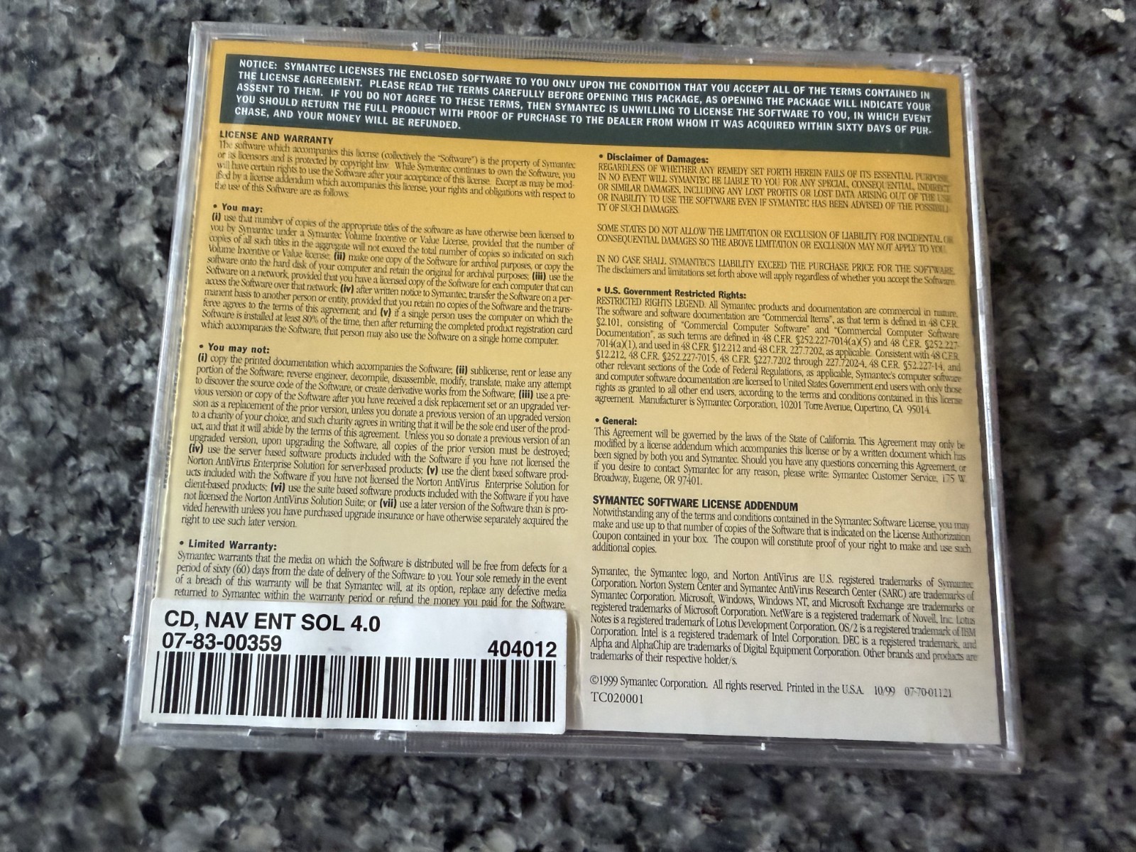 Symantec Norton AntiVirus Enterprise Solution Version 4.0 CD-ROM 1997 PC Windows
