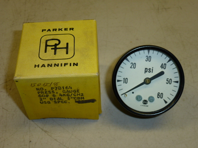 NEW! PARKER HANNIFIN 0-60 PSI GAUGE, #P78164, Made in USA, 2"
