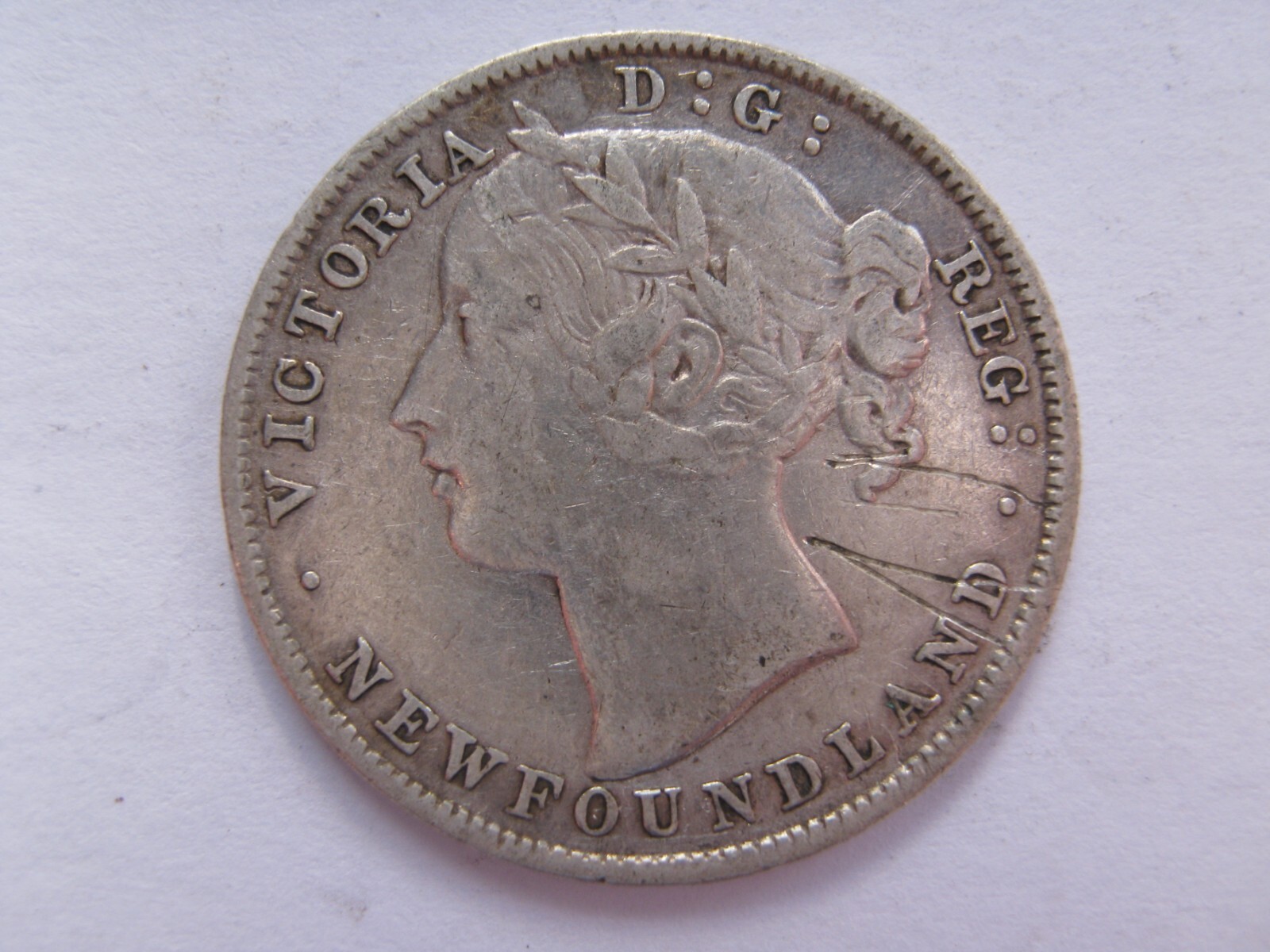 Canada 1896 Newfoundland silver 20 Cents GF cleaned obv gouges