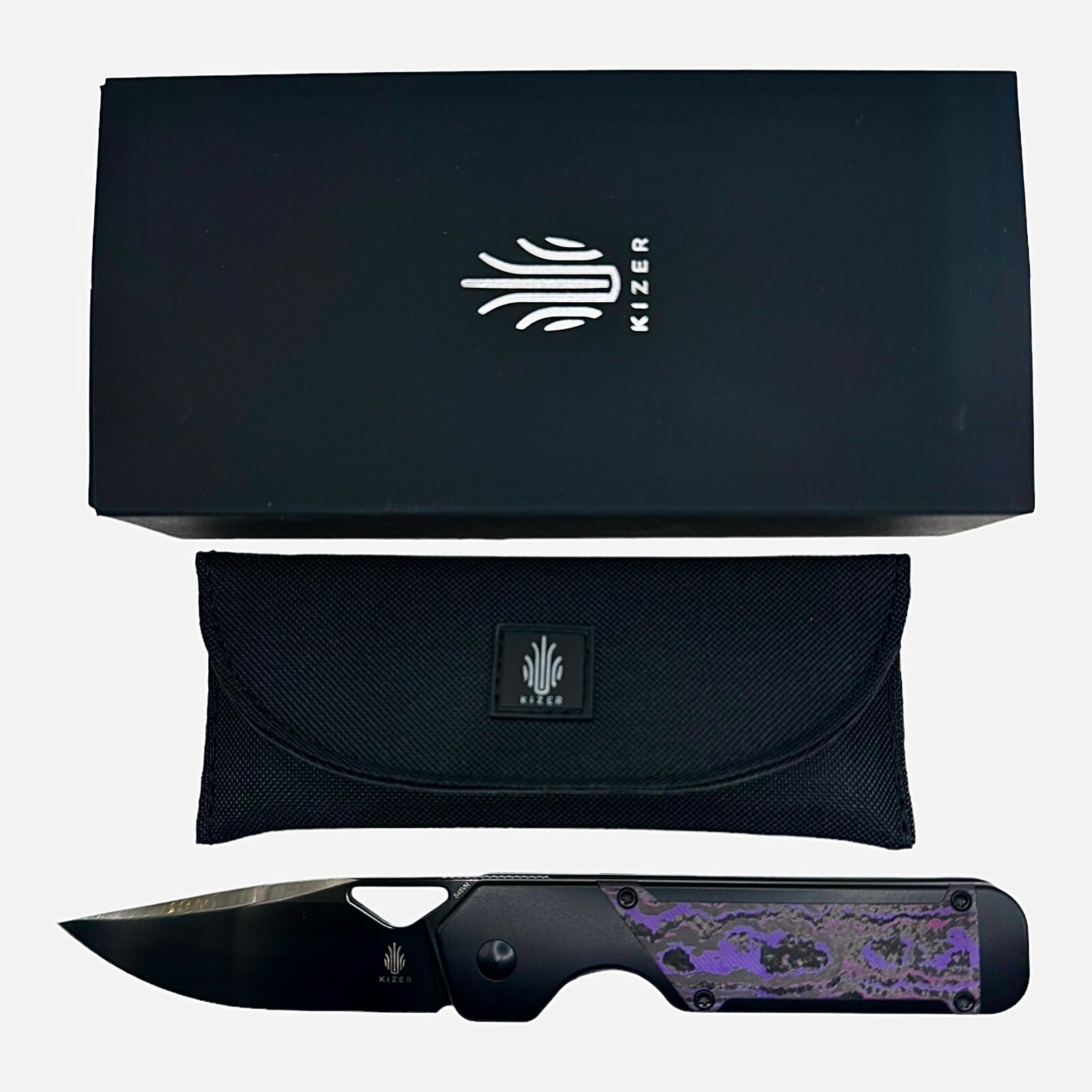 NEW Kizer Militaw Flipper Knife S45VN DLC Blade Titanium Handle Purple Haze CF